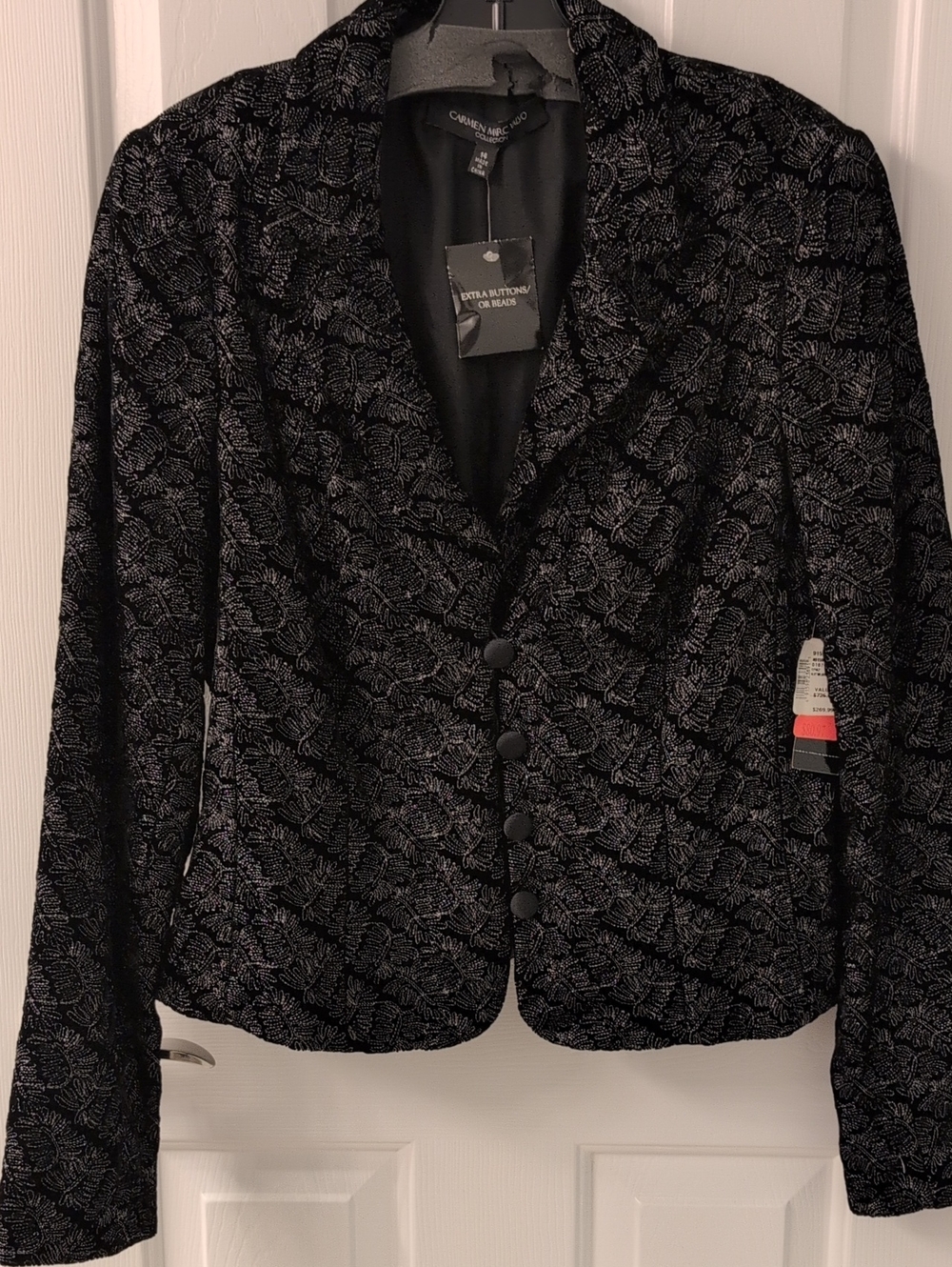 Carmen Marc Valvo Black Metallic-Thread Button Blazer